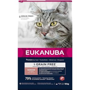 EUKANUBA Graanvrij* premium senior kattenvoer met zalm - droogvoer voor oudere katten van 7 jaar, 10 kg