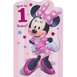 UK Greetings Disney 1e verjaardagskaart voor haar/meisje met envelop - roze ontwerp met Minnie Mouse