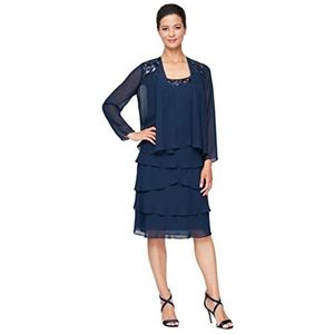 S.L. Fashions Dames Embellished Tiered Jacket Dress (Petite and Regular) Jurk voor bijzondere gelegenheden, donkermarineblauw, 38 NL (Klein)