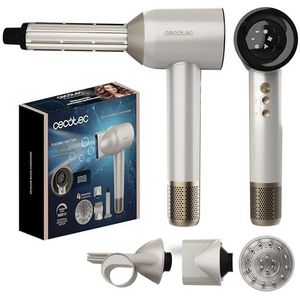 Cecotec Droogdroger, borstelloze motor en plasma-technologie, DryGlam Waves, champagne, 1600 W, 110.000 tpm, 4-in-1 kop, coanda-effect, digitaal display, intelligente warmteregulering, geheugenfunctie