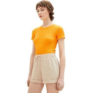 TOM TAILOR Denim Crinkle T-shirt voor dames, 31684 - Bright Mango Orange, XL
