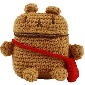 Hoesje voor AirPods 1 en 2 met siliconen binnenkant en gehaakte buitenkant in de vorm van een beer, bruin