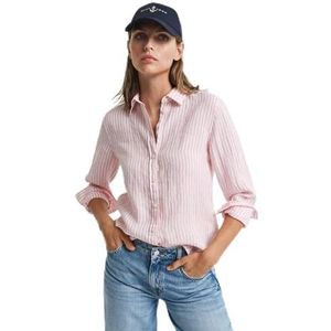 REG LINEN STRIPED SHIRT, Geranium pink., 34