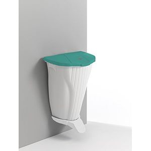 TTS Cleaning 00005840Wv Wall-Up vuilnisbak van polypropyleen, deksel groen en pedaal, wit, inhoud 50 liter, wit