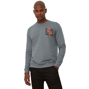 Trendyol Heren Anthracite Mannelijke Regular Fit Lange Mouwen Bicycle Collar Bedrukt Sweatshirt, XL