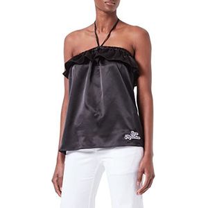 Love Moschino Dames Self Fabric Laces in Stretch Satijn T-shirt, zwart, 46 NL