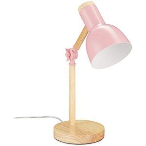 Relaxdays bureaulamp retro - kinderlamp bureau - leeslamp - tafellamp - E27 fitting - hout - roze