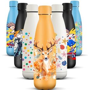 HoneyHolly Thermosfles, 500 ml, BPA-vrij, dubbelwandig, lekvrij, 18/8 roestvrij staal, voor sport, school, yoga