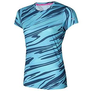 Mizuno Impulse Core Graphic T-shirt voor dames, Hawaiiaans blauw, L, Hawaiiaans blauw, L