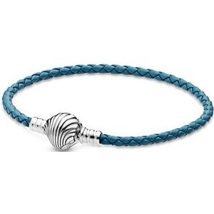 Pandora Turquoise gevlochten lederen armband met schelpsluiting, 17,5 cm, Niet-edelmetaal, Niet van toepassing.