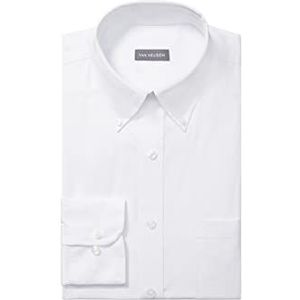 Van Heusen Men's Pinpoint Regular Fit Solid Button Down Collar Dress Shirt, White, 17.5"" Neck 34""-35"" Sleeve