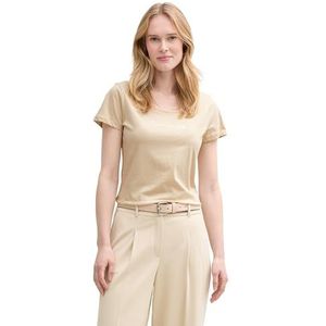 TOM TAILOR Basic T-shirt voor dames met logo-print, 21650, Summer Beige, XL