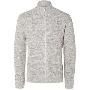 SELETED HOMME Slhvince Ls Knit Bubble Full Zip Noos, Marshmallow/Detail:twisted W. Light Grey, L