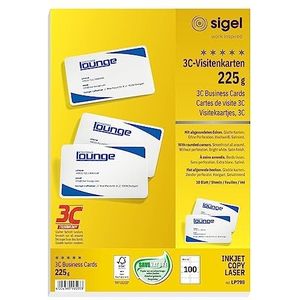 SIGEL LP798 bedrukbare visitekaartjes 3C, 100 stuks (10 vellen), hoogwit, gladde snede rondom, met afgeronde hoeken, 225 g, 85 x 55 mm