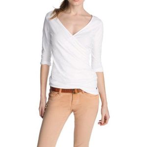 ESPRIT Dames T-Shirt Jersey wikkelshirt met 3/4 mouwen, wit (white), XXL
