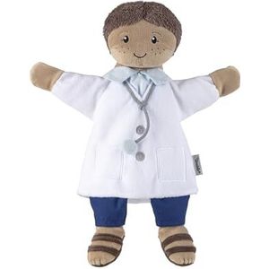 Handpop dokter, zacht speelgoed voor Kasperle Theater, om verhalen te vertellen en eerste rollenspel, voor meisjes en jongens