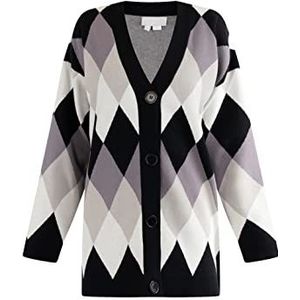 CARNEA Gebreid damesvest met knopen 25825337-CA04, zwart meerkleurig, M/L, Zwart meerkleurig., M/L