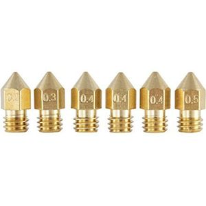 3D FREUNDE 6x-mondstuk compatibel met mk8 makerbot reprap Anet A8 / A6 flashforge ctc Extruder hotend messing printkopmondstuk voor 1,75 mm filament 3D-printer (mondstuk) M6, verschiedene Größen