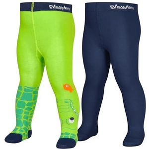 Playshoes Unisex kinderen krokodil set van 2 panty's, groen/marine, normaal