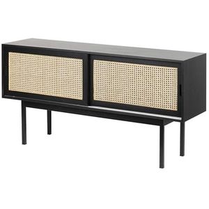 Adda Home Sideboard, essen/rotan, mat zwart, 140 x 38 x 75 cm