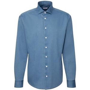 Seidensticker - Casual - Herenoverhemd - Blauw - Regular Fit - Gemakkelijk te Strijken - Lange Mouwen - 100% Katoen