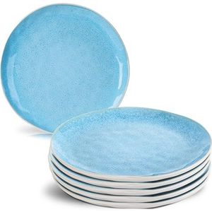 Lumera-collectie – 6 x 28 cm borden/platte borden set van aardewerk keramiek servies set handbeschilderd - blauw