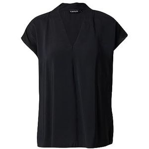 Taifun Blouseshirt voor dames, met V-hals, overgesneden schouders, korte mouwen, blouse, effen kleuren, zwart, 40