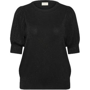 Kaffe Curve Plus Size Damestrui, metallic, gebreid, korte mouwen, ronde hals, Black Deep, S grote maten