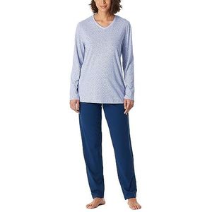 Schiesser Dames pyjama lang 100% katoen zonder manchetten comfort pyjama set, navy, 36, Navy, 36