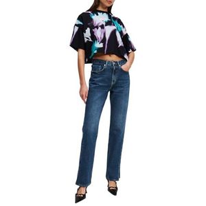 Karl Lagerfeld - Jeans - Blauw - High Rise Straight - Denim Met Split Rechte Pijpen