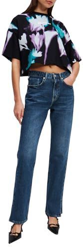 Karl Lagerfeld - Jeans - Blauw - High Rise Straight - Denim Met Split Rechte Pijpen