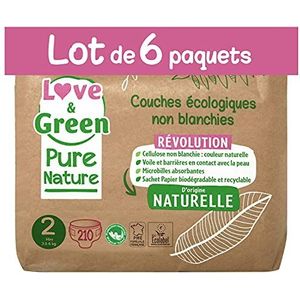 Love & Green Pure Nature 210 ongebleekte ecologische luiers, T2 x 35 (3-6 kg)