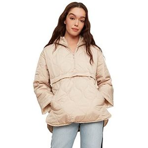 Trendyol Vrouwen Jonge Oversized Puffer Hood Geweven Jas, Beige, M