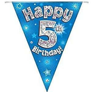 Party Bunting Gelukkig 5e Verjaardag Blauw Holografische 11 vlaggen 3.9m