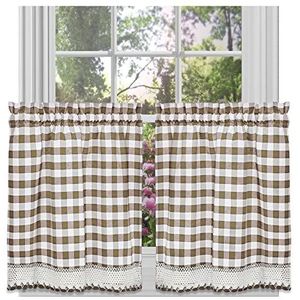 Achim Home Furnishings Buffalo Check Tier Pair, 58-inch door 24-inch, Taupe