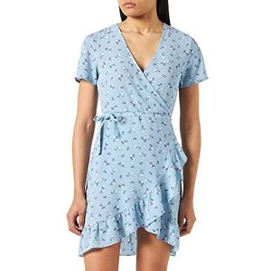 Noisy may Dames Nmclara Bianca S/S Wrap Dress Noos jurk, Cerulean/Aop: bloemen, XL EU, Cerulean/Aop: bloem, XL