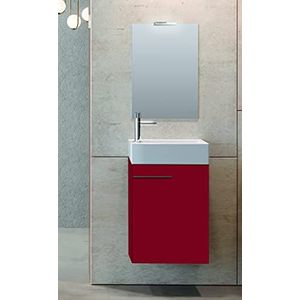 Inmocore Mini-badkamermeubelset, vrijstaand, 1 deur, met wastafel, keramiek, 1 stuk en spiegel, hout, rood glanzend, 40 cm
