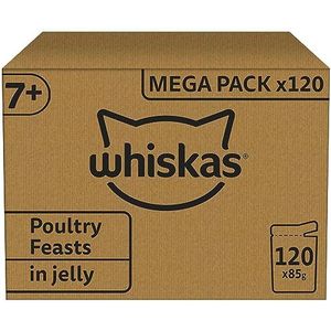 Whiskas 7+ senior gevogelte selectie in gelei, senior nat kattenvoer, megapack,120 zakjes, (120 x 85 g)