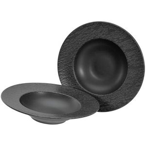 CreaTable, 21825, serie leisteen zwart, 2-delige serviesset, bordenset van aardewerk, vaatwasser- en magnetronbestendig, Made in Portugal