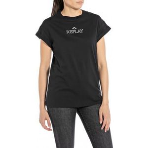 Replay Dames Regular fit T-shirt korte mouwen Pure Logo Collectie, 098 Black, S