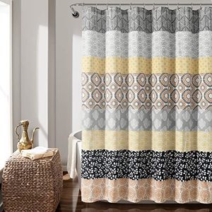 Lush Decor Bohemian Stripe douchegordijn, 182 x 72 inch, geel en grijs