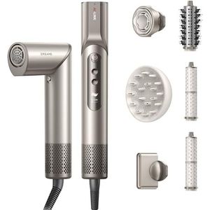 DREAME Dazzle-föhn, intelligente opzetstukherkenning, slim scherm, snelle droging, 110.000 tpm motor, 5 opzetstukken, NTC, 300.000.000 negatieve ionen, 3 aanpasbare modi, afneembare luchtinlaat