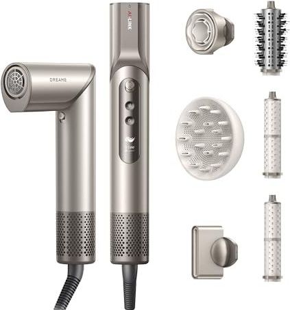 DREAME Dazzle-föhn, intelligente opzetstukherkenning, slim scherm, snelle droging, 110.000 tpm motor, 5 opzetstukken, NTC, 300.000.000 negatieve ionen, 3 aanpasbare modi, afneembare luchtinlaat