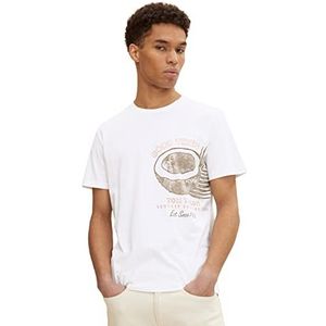 TOM TAILOR Uomini T-shirt met zomerprint 1031945, 20000 - White, XXS