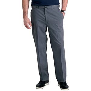 Haggar Pantalon, heren, premium kwaliteit, strijkvrij, kaki, classic-fit, uitbreidbare taille, platte voorkant (normale en grote maten), Houtskool Hei, 34W / 32L