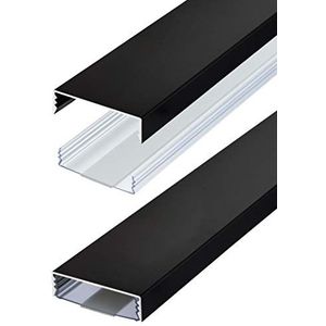 Platte Design aluminium kabelgoot in zwart mat RAL9005 zelfklevend 50mm x 15mm Alunovo Kabelbeheer Kabelgeleiding nieuw product 2020 (Lengte:60cm)