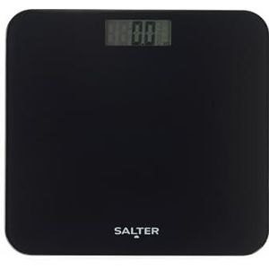 Salter Digitale Badkamerweegschaal – Batterijvrije Lichaamsgewicht Weegschaal, Geharde Glasplaat, Stap Aan om Te Starten, 180kg Capaciteit, Geen Batterijen Nodig, LCD-scherm, Zwart