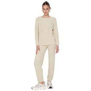 Trendyol Dames Plain Midden Gebreide Tops & Bottoms, Beige, M