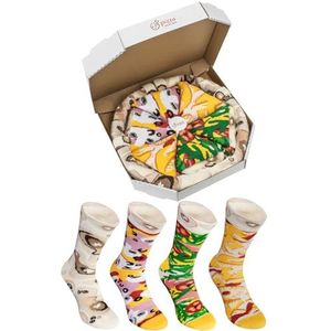 Rainbow Socks Pizza Socks Box - Dames Heren Pizza Sokken Box Mix Italiaanse Hawaii Capricciosa - 4 paar, Meerkleurig, 47/50 EU