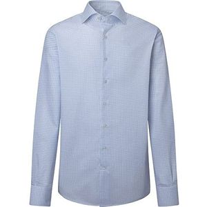 Hackett London Heren Fine Graph Check Shirt, Wit/Hemel, 46 NL